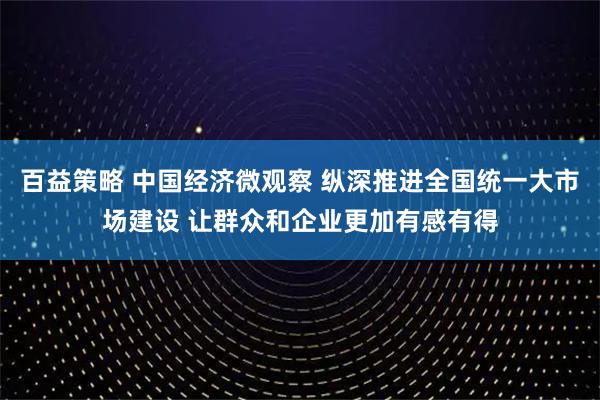 百益策略 中国经济微观察 纵深推进全国统一大市场建设 让群众和企业更加有感有得