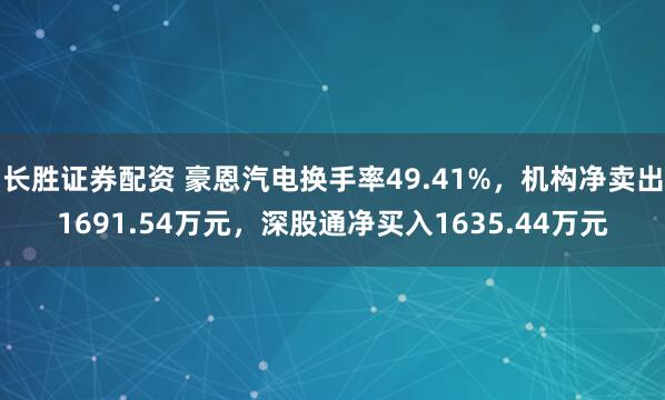 长胜证券配资 豪恩汽电换手率49.41%，机构净卖出1691.54万元，深股通净买入1635.44万元
