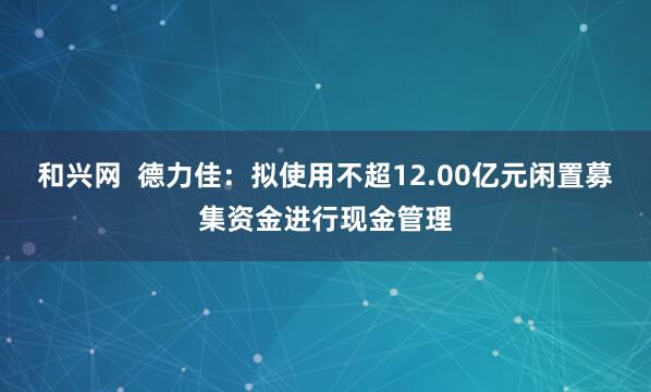 和兴网  德力佳：拟使用不超12.00亿元闲置募集资金进行现金管理